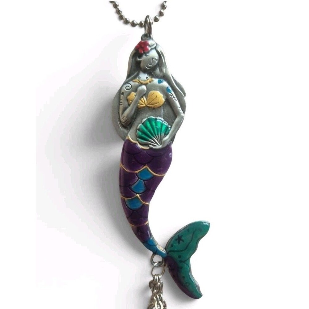 Pewter Tone Mermaid Bag Tag Atlantis Beauty Sea Creature Enamel Keychain Charm